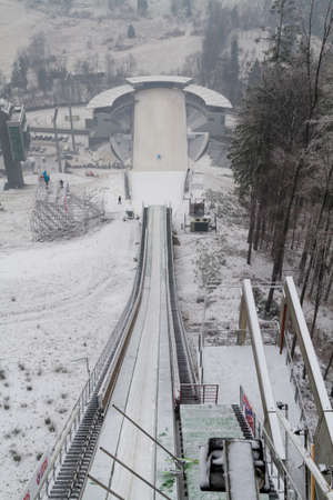 WISLA, POLAND - JANUARY 21: Ski resort, winter morning in Wisla, Poland on January 21, 2014
