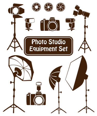 Photo studio equipment cartoon set. Vector illustrationのイラスト素材
