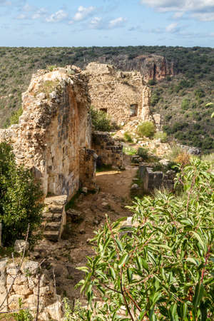 The ruins of the Montfort Castle in the mountainous area of the Upper Galilee, Israelの写真素材