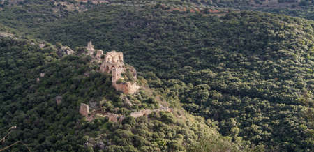 Mountain landscape, view of the Montfort Castle in Upper Galilee, Israelの写真素材