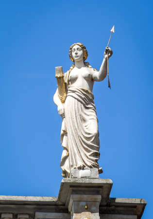 GDANSK, POLAND - JUNE 3: Sculpture of woman in the ancient Greek style. One of the figures on top of the Golden Gate in Gdansk, Poland on June 3, 2015のeditorial素材