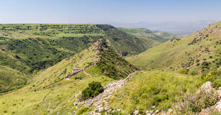 View of the archaeological site of ancient Jewish city on the hill in Gamla nature reserve, Israel