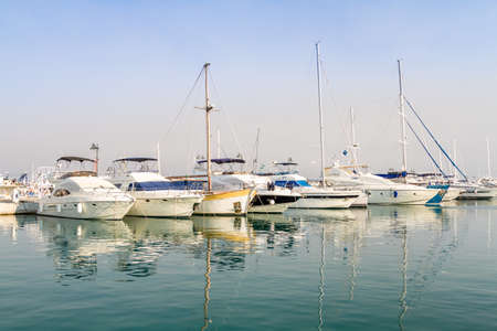 LIMASSOL, CYPRUS - SEPTEMBER 7: White yachts moored in Limassol marina, Cyprus on September 7, 2015のeditorial素材