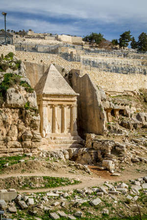 Kidron Valley or Kings Valley, Tomb of Zechariah near the Old City of Jerusalemの写真素材