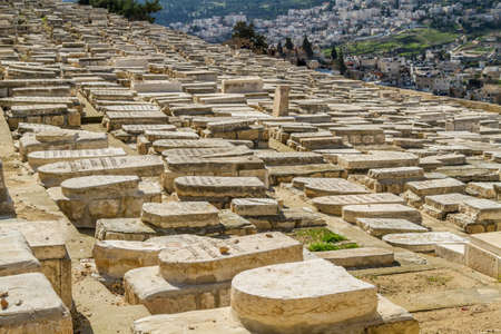 JERUSALEM, ISRAEL - JANUARY 5: The ancient Jewish Cemetery on the Mount of Olives in the Old City of Jerusalem, Israel on January 5, 2016のeditorial素材