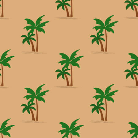 Seamless pattern with green palm trees on a beige background. Vector illustrationのイラスト素材