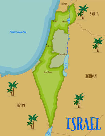 Welcome to Holy Land, map of Israel in cartoon style. Vector illustrationのイラスト素材