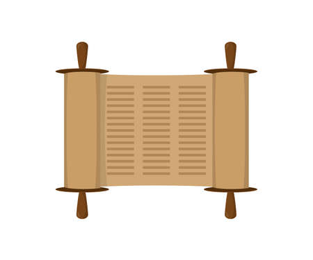 Ancient scroll book in expanded form, Torah scroll icon in flat style. Vector illustrationのイラスト素材