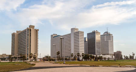 TEL AVIV, ISRAEL - JANUARY 22: The hotels on the Mediterranean coast in the winter evening in Tel Aviv, Israel on January 22, 2016のeditorial素材