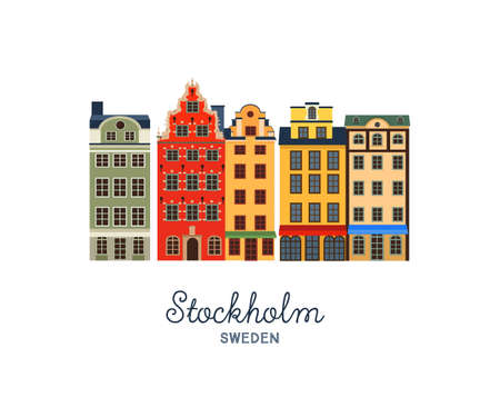 Gamla stan - Old Town of Stockholm, capital of Sweden. Vector illustrationのイラスト素材