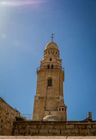 JERUSALEM, ISRAEL - OCTOBER 5: The Bell Tower of Dormition Abbey, outside the walls of the Old City of Jerusalem, Israel on October 5, 2016のeditorial素材