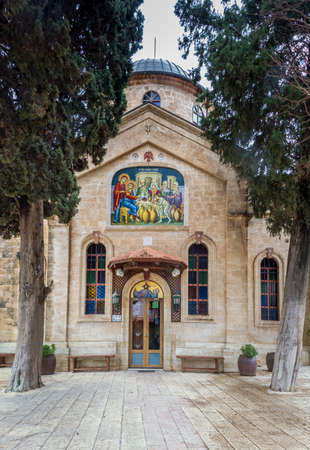 The Cana Greek Orthodox Wedding Church in Cana of Galilee, Kfar Kana, front view, Israel.の写真素材