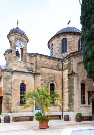 The Cana Greek Orthodox Wedding Church in Cana of Galilee, Kfar Kana in winter cloudy day, Israel.の写真素材