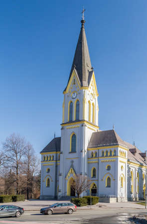 Evangelical church in Trinec, church with lancet windows in neo-gothic style, Frydek-Mistek District...