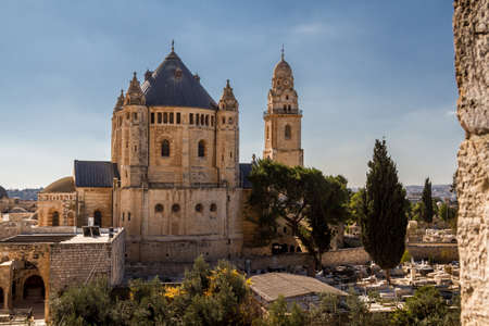 View of Dormition Abbey outside the walls of the Old City of Jerusalem, Israel