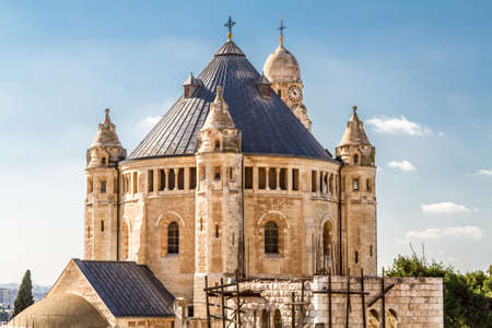 Exterior view of Dormition Abbey outside the walls of the Old City of Jerusalem, Israelの写真素材