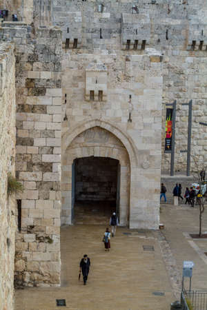 JERUSALEM, ISRAEL - DECEMBER 8: View of the Jaffa Gate from wall of the Old City in Jerusalem, Israel on December 8, 2016のeditorial素材