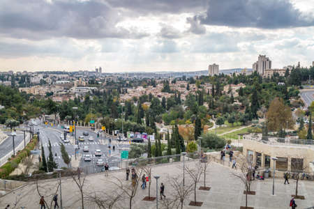 JERUSALEM, ISRAEL - DECEMBER 8: Cityscape of Jerusalem, view from wall of the Old City in Jerusalem,...