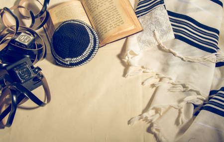 Talit, Kippah, Tefillin and Siddur, jewish ritual objectsの写真素材