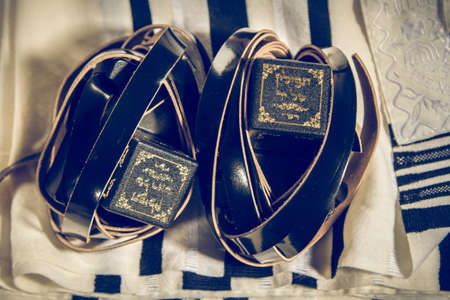 Talit and Tefillin, jewish ritual objectsの写真素材