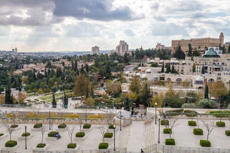Cityscape of Jerusalem, view from wall of the Old City in Jerusalem, Israelの写真素材