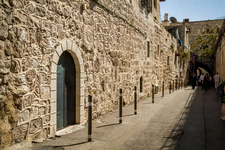 JERUSALEM, ISRAEL - OCTOBER 5: One of the streets in Armenian Quarter of the Old City of Jerusalem,...