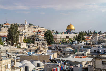 JERUSALEM, ISRAEL - DECEMBER 8: View of Dome of the Rock and Muslim quarter from the wall in the Old City of Jerusalem, Israel on December 8, 2016のeditorial素材