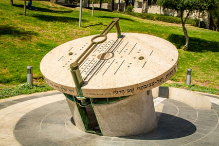 JERUSALEM, ISRAEL - OCTOBER 3: Sundial sculpture by Maty Grunberg in Teddy Kollek Park in Jerusalem, Israel on October 3, 2016のeditorial素材