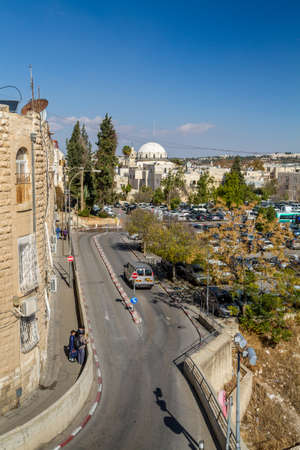 JERUSALEM, ISRAEL - DECEMBER 8: Cityscape of Jerusalem, view of the Hurva Synagogue from wall of the...