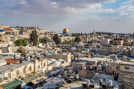 JERUSALEM, ISRAEL - DECEMBER 8: View of Dome of the Rock and Muslim quarter from the wall in the Old City of Jerusalem, Israel on December 8, 2016のeditorial素材