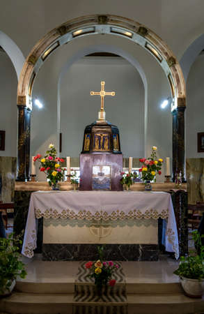 SEA OF GALILEE, ISRAEL - MAY 15: Interior of the Church of Mount of Beatitudes near Sea of Galilee in Israel on May 15, 2017のeditorial素材