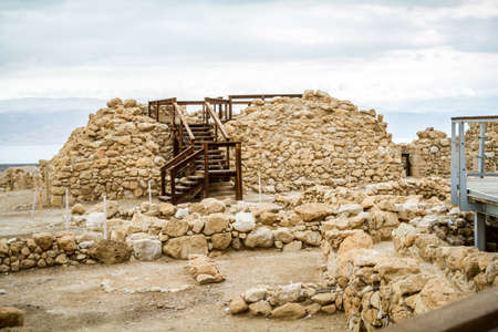 Qumran Caves, archaeological site of Qumran National Park in Judaean Desert near the Dead Sea in Israelの写真素材