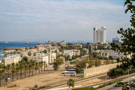 View of the Mediterranean Sea and Haifa, Israelのeditorial素材