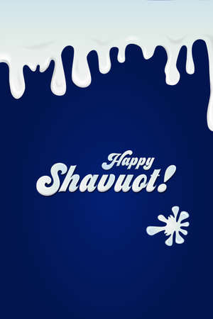 Happy Shavuot banner with dripping milk on dark blue backgroundの写真素材