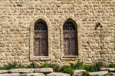 Vintage lancet windows of The Etzel musuem on the promenade in Tel-Aviv.の写真素材