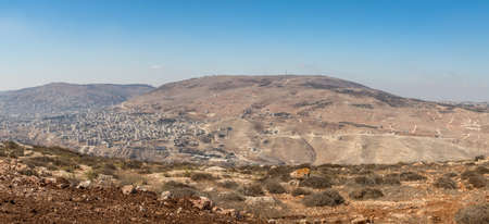 Panorama of Nablus (Shomron or Shechem), Mount Ebal and Mount Gerizimの写真素材
