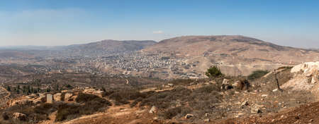 Panorama of Nablus (Shomron or Shechem), Mount Ebal and Mount Gerizimの写真素材