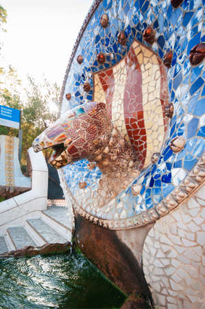 Snake Fountain at Parc Guell, Barcelona, Spain, September 2016の写真素材