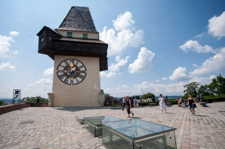 GRAZ, AUSTRIA: Schlossberg, Clock Tower, UNESCO World Heritage Site, Graz, Styria, Austria, Europe, June 2017のeditorial素材