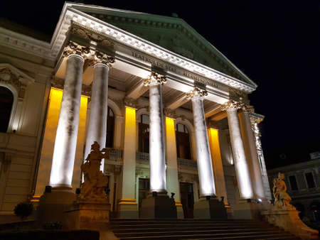The building of the national Theater in Oradea at night, Romaniaのeditorial素材