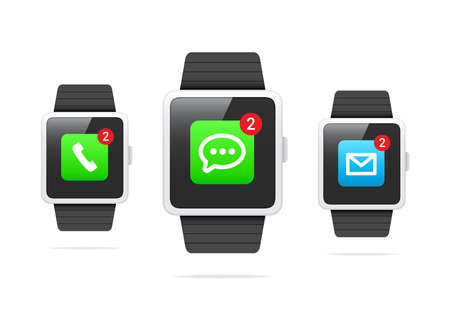 Smart Watch Call, Message  Mail Notification Iconsのイラスト素材