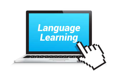 Language Learning Laptop Hand Pointerのイラスト素材
