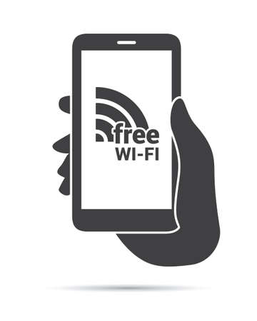 Hand Holding Phone Free Wi-fi Iconのイラスト素材