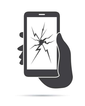 Hand Holding Phone Broken Screenのイラスト素材