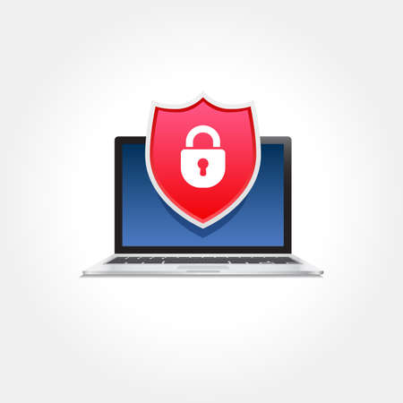 Laptop Protection Shield Red Padlock Icon.のイラスト素材