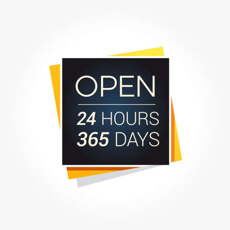 Open 24 Hours 365 Days Labelのイラスト素材