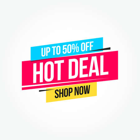 Hot Deal 50% Off Shop Now Advertisement Labelのイラスト素材