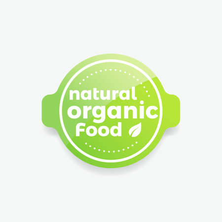 Natural Organic Food Label in green badge.のイラスト素材
