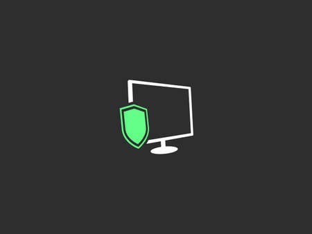 Computer Protection Shield Vector Black Background Iconのイラスト素材