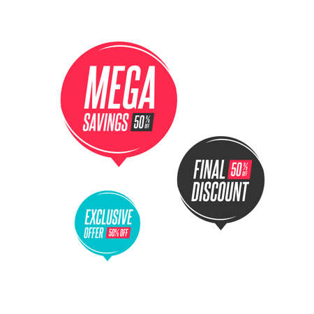 Mega Savings, Final Discount & Exclusive Offer 50% Off Labelsのイラスト素材